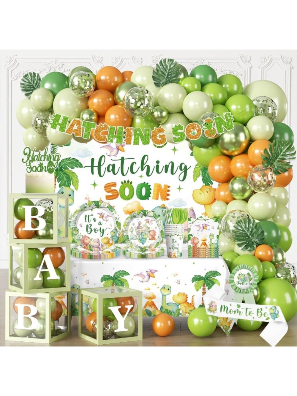 Dinosaur Baby Shower Decorations Set for 25 Guests | Complete Party Supplies